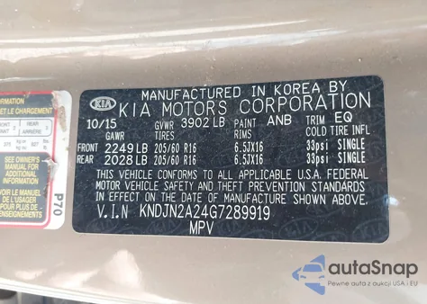 2016 Kia Soul из США, поврежденный, VIN KNDJN2A24G7289919